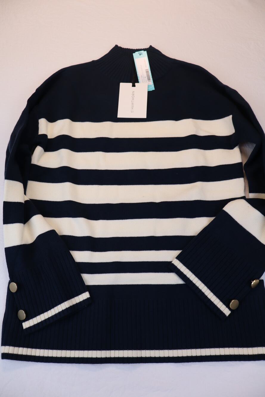 41 Hawthorn Tia Tunic Sweater Women's Navy Blue Stripe Mock Neck Size XS